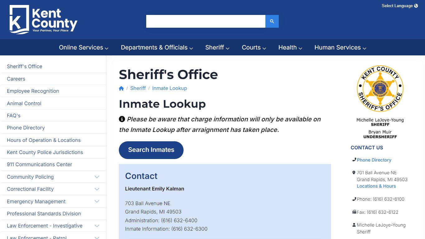 Inmate Lookup - Kent County, Michigan